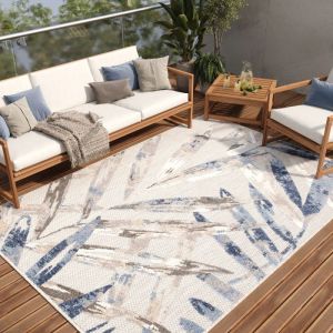 TAPISO Patio Tapis Intérieur Extérieur Terrasse Cuisine Bleu Beige Gris Résistant Sisal 200x300 cm
