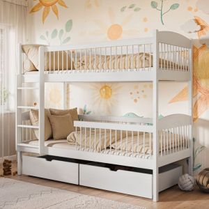 Lit superposé pour enfant - Avec 2 tiroirs - Taille de couchage 80x180 cm - Lit enfant -  Autres tailles 90x190 / 90x200 - Blanc