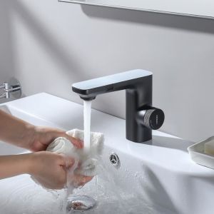 Robinet de Lavabo Automatique Infrarouge - à Double induction - Mitigeur Noir à Eau Chaude et Froide pour Salle de Bain