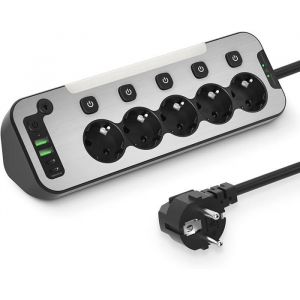 BureauPrise Multiple avec Interrupteur IndividuelPrise d&39 angle Surface en Acier InoxydableBloc Electrique Noir