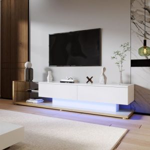 meuble t&eacute;l&eacute; blanc 170x36x38 cm - &eacute;clairage LED r&eacute;glable - meuble salon - meuble t&eacute;l&eacute; LED - &eacute;tag&egrave;res en verre - meuble bas