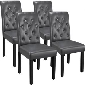 Yaheetech Lot de 4 Chaises de Salle à Manger en Similicuir Haut Dossier Capitonné et Assise Rembourrées 455 × 605× 98 cm Gris