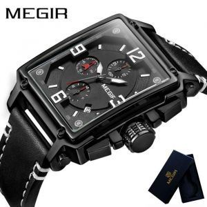 MEGIR Hommes Montre De Luxe Chronographe Montres À Quartz En Cuir Sport Lumineuse Hommes Montres