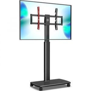 FITUEYES Chariot TV Mobile avec Socle en Bois Support TV Roulant sur roulettes pour écran de 32à 65 Support réglable en Hauteur