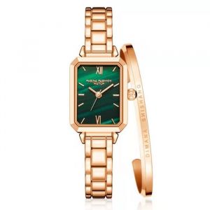 SHARPHY Coffret montre femme + bracelet - adran rectangulaire bracelet en acier étanche vert doré grâce luxe