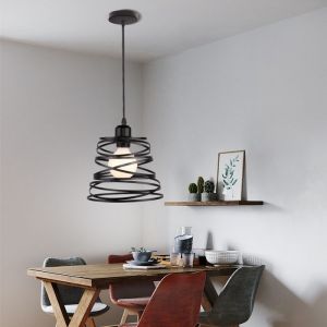 SNOGOLD Suspension Luminaire Moderne Lustre à Spirale en Cascade Ø20cm Métal Vintage E27 Lampe Éclairage pour Chambre Salon Noir