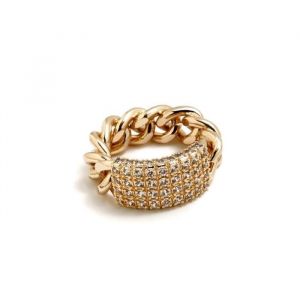 Bague femme Pertegaz Rich en m&eacute;tal rose avec cha&icirc;ne dor&eacute;e et oxyde de zirconium - Taille 16