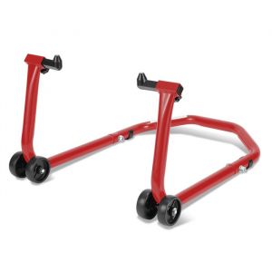 Ikodm Béquille Avant Moto Lève Moto Avant avec Bras Réglable Support de Roue Moto sur Roulettes en Acier Rouge CRIC