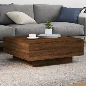 Table basse LED - SALUTUYA - BD1157 - Chêne marron - 80x80x31 cm - Design contemporain
