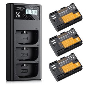 K&F Concept Batterie LP-E6/LP-E6NH et Chargeur Lot de 3 Batteries de Remplacement pour Canon EOS R5 R6 EOS R 5D Mark IV etc
