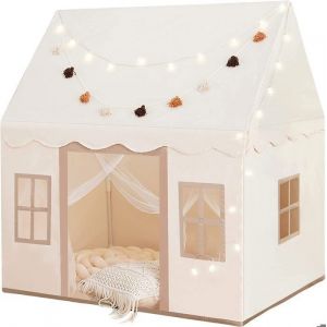 Tente de Jeu pour Enfants avec Tapis et 3m Lumières de Chaîne Cabane Intérieure et Extérieure Château de Princesse