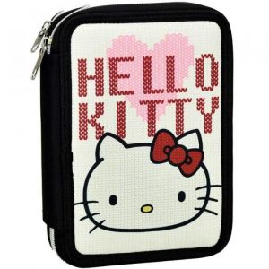 Trousse garnie - HELLO KITTY - 20 CM - 2 compartiments - Polyester - Fournitures incluses