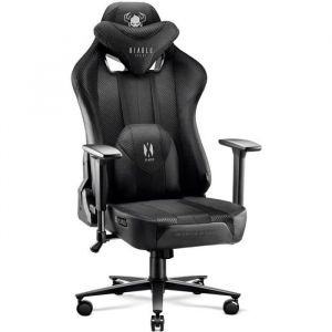 Diablo X-Player 2.0 Chaise Gaming Fauteuil de Gamer de Bureau Accoudoirs 3D Tissu Skaï Oreiller Cousin Lombaire (Noir-Noir XL)