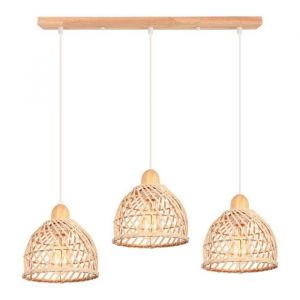 WOTTES 3 têtes Suspension Luminaire Moderne Créatif Lustre en Bois et Bambou de Design à Spirale Vintage Lampe Suspension Rotin