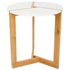 Table d'Appoint Scandinave 40x45cm Blanche Table de Chevet Ronde Basse en Bois