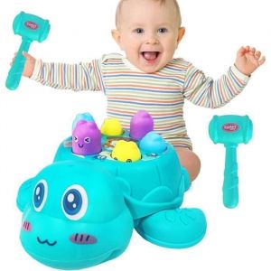 Whack Jeu TaupeJouet Tortue éducatifJeu dinteractionCadeau pour Bébés garçons Filles 1 2 ans(Bleu)