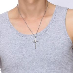 Collier avec Pendentif Croix Chr&eacute;tienne en Acier Inoxydable Bijou Chr&eacute;tien pour Couple Bijoux Religieux Chr&eacute;tien