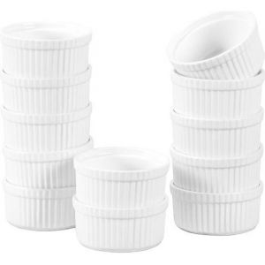 Lot de 12 Ramequin en Porcelaine - HOMBENE - Moule &agrave; Souffl&eacute; - Cr&egrave;me Brul&eacute;e Muffin Bol - 7cm Petit Terrines