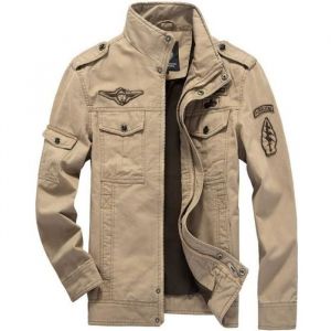 Blouson Homme Coton Perfecto R&eacute;tro Militaire en tenue V&ecirc;tement Veste Uniforme Cargo Pardessus Masculin Kaki Jacket Grande taille