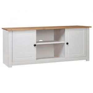 (Blanc)Meuble TV - SIGNOR - Table T&eacute;l&eacute;vision en bois Blanc 120x40x50 cm Bois pin massif Gamme Panama 581817