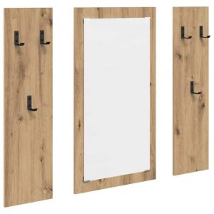 Porte-manteaux mural - vidaXL - Ch&ecirc;ne artisanal - Bois multicouche - 96x15x90 cm - Avec miroir - Crochets polyvalents