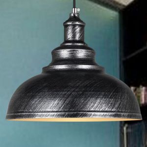 Suspension Luminaire Industrielle Vintage R&eacute;tro E27 29cm Plafonnier Lustre Abat-jour M&eacute;tal Argent Gris