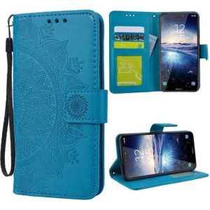SMARTLEGEND Étui Cuir Huawei P20 Lite Rabat fleur motif Coque anti choc portefeuille Housse Bleu