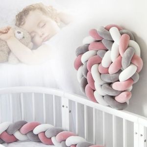 3 Brins Tresse de Lit Bebe Tour de Lit Bébé Tresse Tresse de Lit avec Velours Cristal et Coton PP Hautement Élastique( 2.5 mètres)