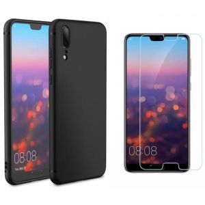Coque Souple Silicone Pour Huawei P30 Lite Noir + Verre Trempé Anti chocs et Rayures Vitre de Protection  Little Boutik®