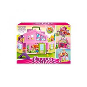 Mallette Valise Maison Transportable Rose Pinypon - Avec 2 Figurines et plus de 40 Accessoires - Set Jouet Mini poupee et Cart