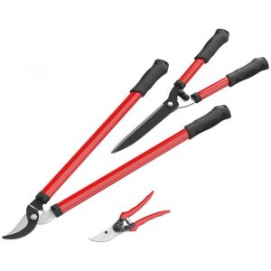Lot de 3 cisailles de jardin - Outsunny - coupe-branches de 65cm taille-haie de 515cm sécateurd de 20cm - poignée souple - rouge