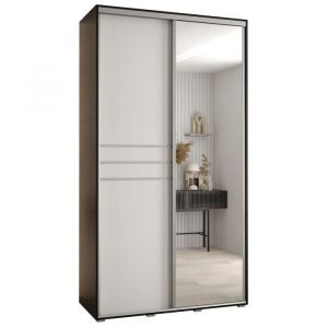 Armoire à 2 Portes Coulissantes Davos 11 avec Miroir Tringle et Étagères 2352x130x45cm corps Noir front Blanc rail Argent