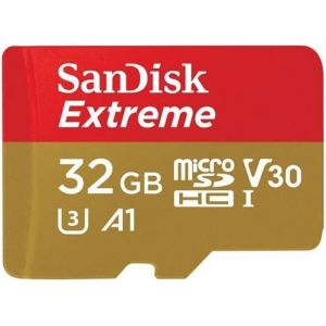 Carte Mémoire microSDHC SanDisk Extreme 32 Go + Adaptateur SD jusquà 100 Mo/s Classe 10 U3 V30 A1
