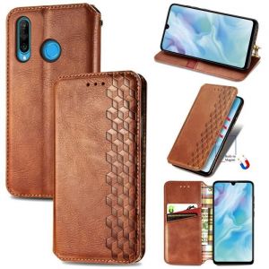Housse Huawei P30 lite Fermeture magn&eacute;tique invisible PU Cuir Portefeuille &Eacute;tui &agrave; rabat avec Support  - Marron