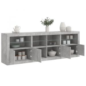 Gris Buffet avec lumières LED - Vitrine bahut - armoire console buffet de rangement gris béton 202 x 37 x 67cm 7842478