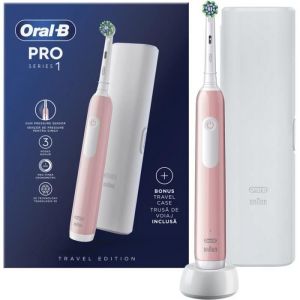 Brosse à dents électrique - Oral-B - Pro 1 - Rose - 3 modes de brossage - Étui blanc et embouts inclus