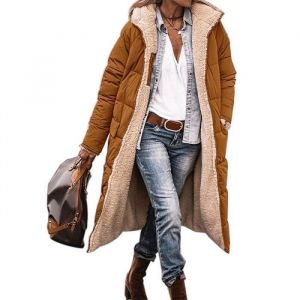 Manteau FemmeManteau Femme Hiver Automne À CapucheManteau Femme Hiver Chic Long avce Doublure Polaire Légère-Marron Foncé