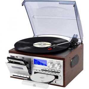 Platine vinyle multifonction - SUTEO - 9-en-1 - Bluetooth - Haut-parleurs int&eacute;gr&eacute;s - Lecture USB - CD/Cassette