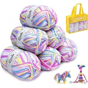 Laine multicolore pour tricot - SIGHTMARK - 6x50g pelotes - Acrylique - Violet Blanc Jaune - 300g total - 600 m&egrave;tres