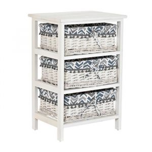 Commode meuble de rangement en bois osier et paulownia avec 3 tiroirs - Longueur 40 x Profondeur 29 x hauteur 59 cm