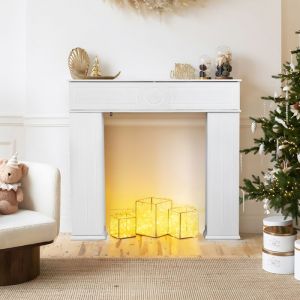 Manteau de chemin&eacute;e - Meuble de Chemin&eacute;e - 107x18x100 cm - Console manteau de chemin&eacute;e avec 3 portes - Blanc - Espace de Rangement