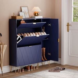 GOOBUY Armoire à Chaussure Inclinable Meuble à Chaussure Rangement Chaussure Etagère Caché et Cabinet Botte (Bleu Marine)