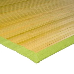 SOLO BAMBOO - Tapis en bambou larges lattes bordées d'une ganse en coton 70 x 120 cm Vert Anis