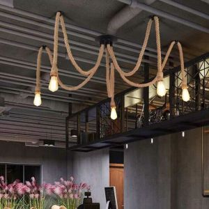 Suspension Luminaire Induistrielle Lampe R&eacute;glable Lampe LustreSuspensions en corde de chanvre cr&eacute;atif 5 t&ecirc;tes hors ampoule
