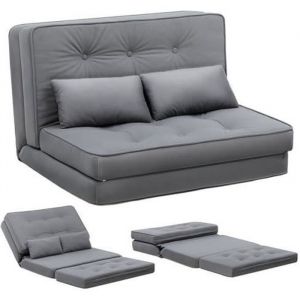 Canapé Convertible 2 Places Chauffeuse avec Coussins Confortable canapé lit PliantGris