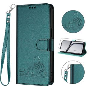 Verre trempé+Coque Cuir PU Étui pour Motorola Moto G84 6.5 RFID Blocage Portefeuille Housse avec Fentes (Chats vert foncé) XMM