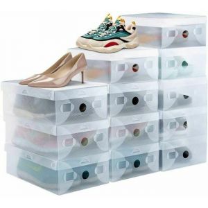 12pcs Boîte à Chaussure Empilable Rangement Boite Chaussure en Plastique Respirant Solide Transparente avec Porte Frontale pour