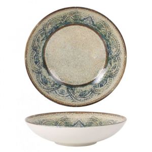 Lot de 12 assiettes rondes TANIA en porcelaine d&eacute;cor&eacute;e plat rond de service - diam&egrave;tre 21 x hauteur 45 cm