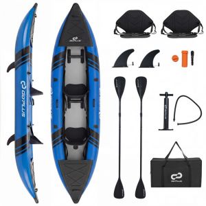 Kayak Gonflable 2 Places 381x94x40cm COSTWAY-2 Pagaies en Aluminium2 Ailerons AmoviblesKit de R&eacute;paration-Pompe &agrave; Main-230kg-Bleu