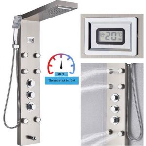 JULLYBATHEVY Colonne de Douche - Thermostatique 38℃ - Panneau de Douche Hydromassante - Acier Inoxydable